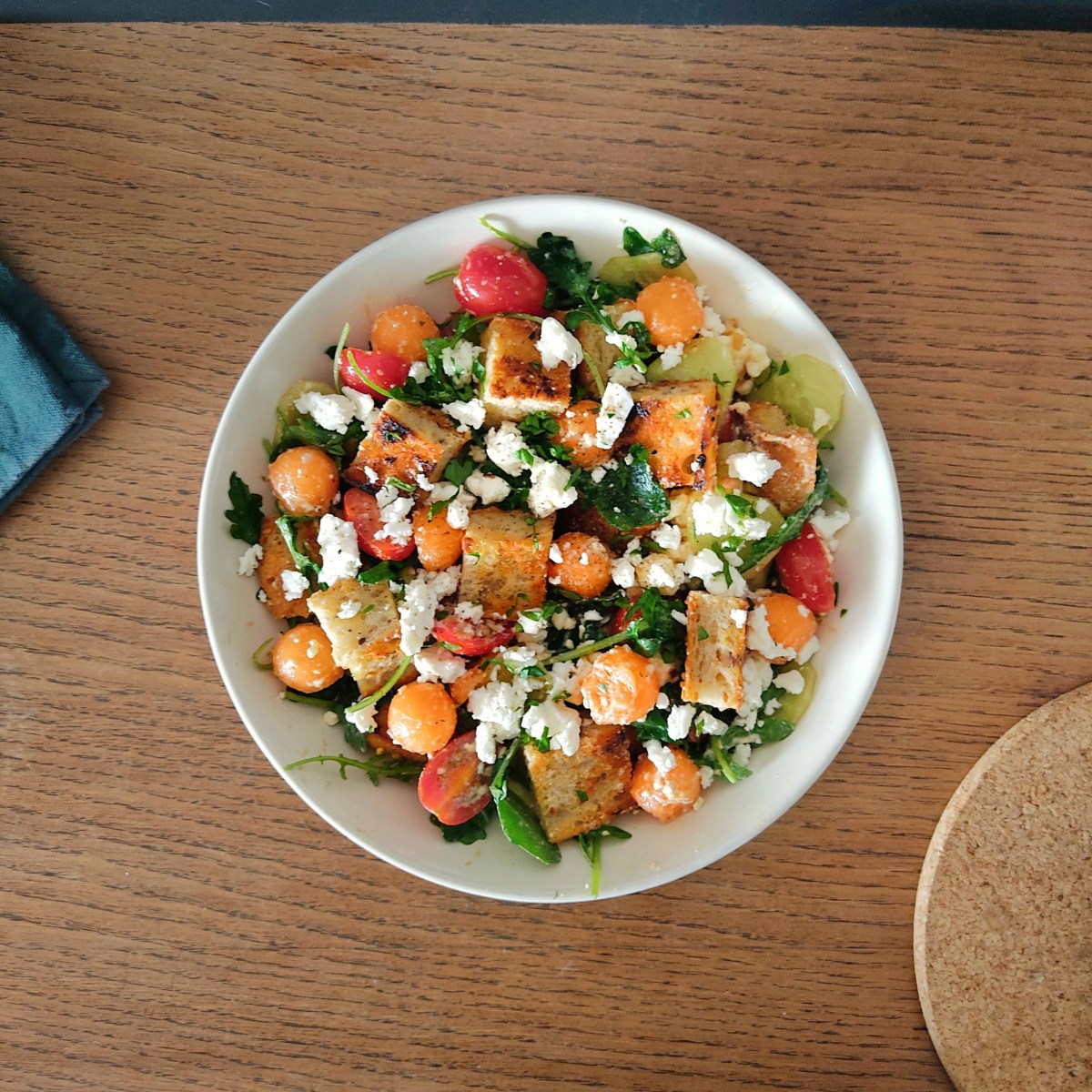 Panzanella au melon et à la&nbsp;feta